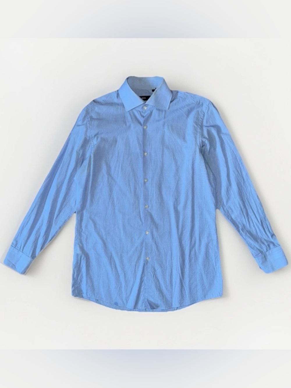 Hugo Boss SHARP FIT Men Sz 15.5 32/33 Long Sleeve Cotton Check Dress Shirt Blue